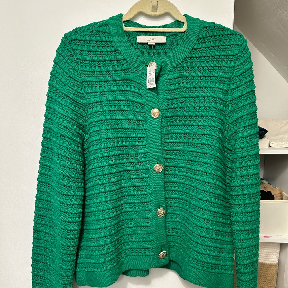 LOFT Green Button-Up Sweater